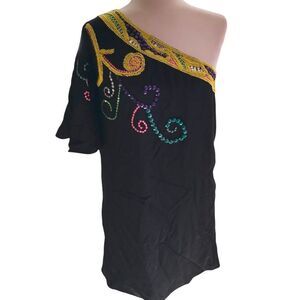 TIBI 100% silk embellished beaded one shoulder dress size 4 EUC